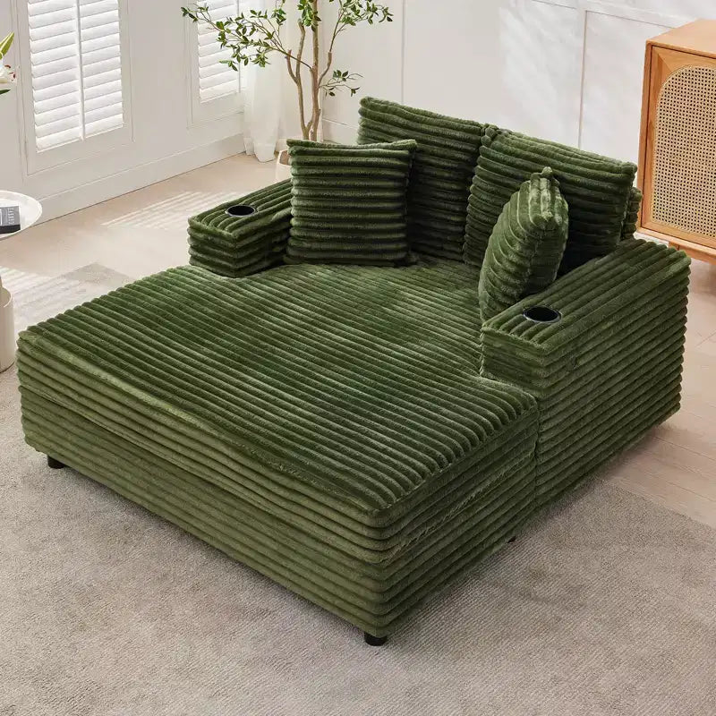 COZONY 60 Grand fauteuil inclinable en velours côtelé, canapé de lecture profond avec porte-gobelet et oreillers décoratifs pour le salon ou la chambre à coucher
