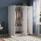 Armoire 3 portes blanche Famapy : Poignées en céramique florales + Espaces penderie et rangement. Dressing spacieux pour chambres.