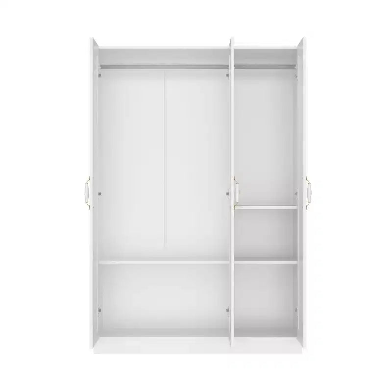 Armoire 3 portes blanche Famapy : Poignées en céramique florales + Espaces penderie et rangement. Dressing spacieux pour chambres.