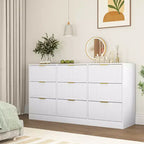 JVNOXK Grande commode en bois à neuf tiroirs de 160 cm, avec neuf tiroirs profonds, idéale pour les chambres à coucher. Façades de tiroirs à motif ondulé. Blanc