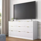 JVNOXK Grande commode en bois à neuf tiroirs de 160 cm, avec neuf tiroirs profonds, idéale pour les chambres à coucher. Façades de tiroirs à motif ondulé. Blanc