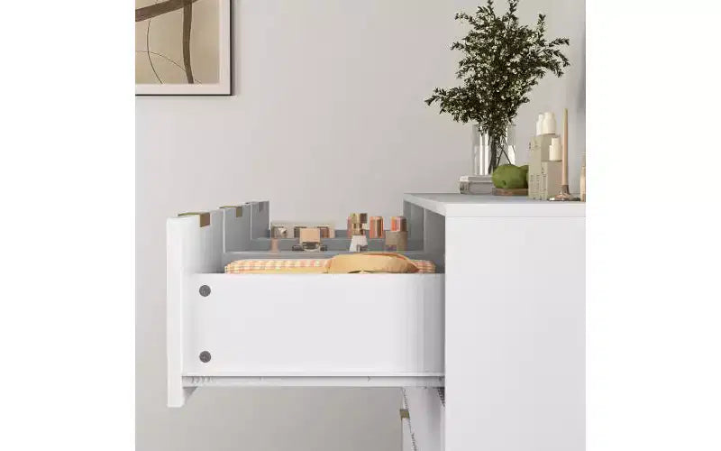JVNOXK Grande commode en bois à neuf tiroirs de 160 cm, avec neuf tiroirs profonds, idéale pour les chambres à coucher. Façades de tiroirs à motif ondulé. Blanc