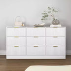 JVNOXK Grande commode en bois à neuf tiroirs de 160 cm, avec neuf tiroirs profonds, idéale pour les chambres à coucher. Façades de tiroirs à motif ondulé. Blanc