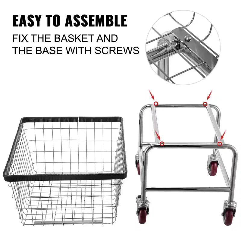 Chariot à Linge en Fil VEVOR, Panier à Linge en Fil Métallique de 100 Litres avec Roues, 67,8x55,1x67,1 cm, Chariot à Linge Commercial en Fil Métallique, Cadre en Acier, 4 roulettes, Argent