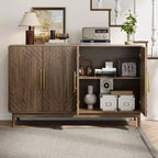 MAYEERTY Buffet Bahut avec 4 Portes Sculptées et Étagère Réglable pour Salon, Cuisine, Salle à Manger Noyer