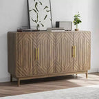 MAYEERTY Buffet Bahut avec 4 Portes Sculptées et Étagère Réglable pour Salon, Cuisine, Salle à Manger Noyer