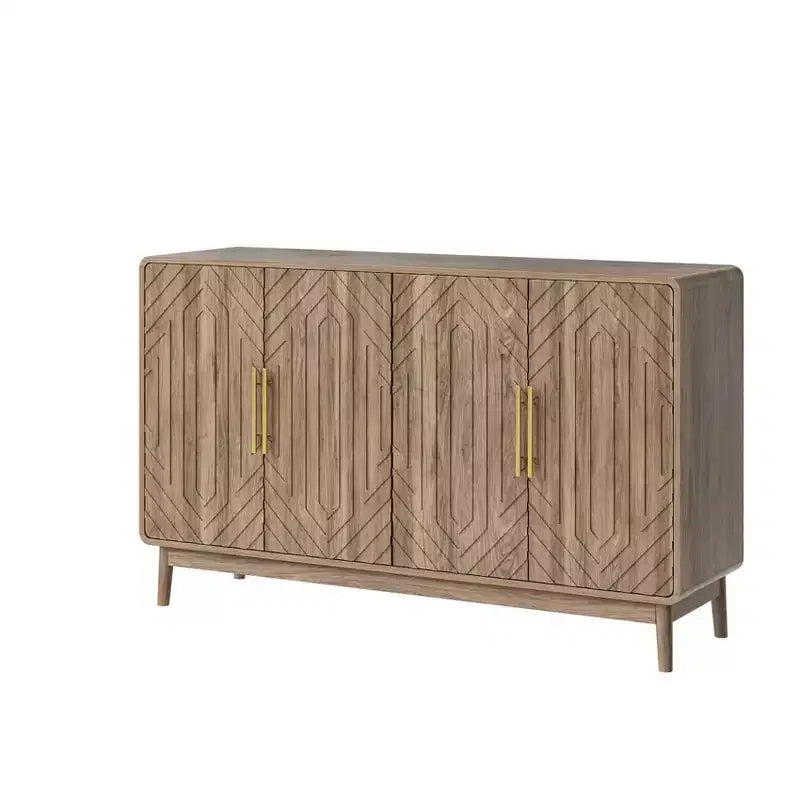 MAYEERTY Buffet Bahut avec 4 Portes Sculptées et Étagère Réglable pour Salon, Cuisine, Salle à Manger Noyer
