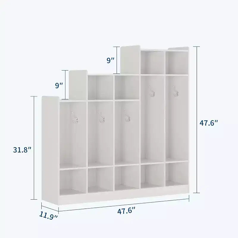 Vestiaire de classe à 5 sections avec 9 casiers, Organisateur de rangement pour garderie avec 10 crochets pour la maison, l'école, la crèche, la maternelle