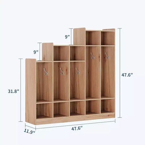 Vestiaire de classe à 5 sections avec 9 casiers, Organisateur de rangement pour garderie avec 10 crochets pour la maison, l'école, la crèche, la maternelle
