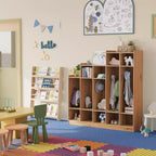 Vestiaire de classe à 5 sections avec 9 casiers, Organisateur de rangement pour garderie avec 10 crochets pour la maison, l'école, la crèche, la maternelle