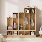 Vestiaire de classe à 5 sections avec 9 casiers, Organisateur de rangement pour garderie avec 10 crochets pour la maison, l'école, la crèche, la maternelle