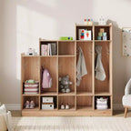 Vestiaire de classe à 5 sections avec 9 casiers, Organisateur de rangement pour garderie avec 10 crochets pour la maison, l'école, la crèche, la maternelle