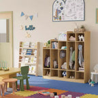 Vestiaire de classe à 5 sections avec 9 casiers, Organisateur de rangement pour garderie avec 10 crochets pour la maison, l'école, la crèche, la maternelle