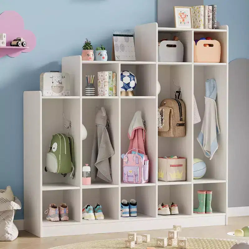 Vestiaire de classe à 5 sections avec 9 casiers, Organisateur de rangement pour garderie avec 10 crochets pour la maison, l'école, la crèche, la maternelle