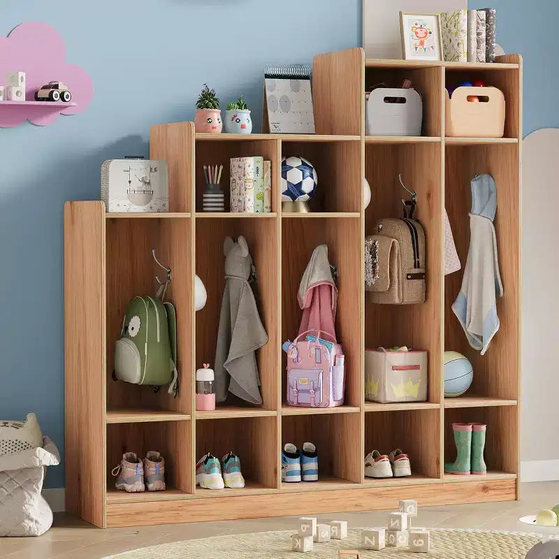 Vestiaire de classe à 5 sections avec 9 casiers, Organisateur de rangement pour garderie avec 10 crochets pour la maison, l'école, la crèche, la maternelle
