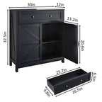 MAYEERTY Buffet de cuisine avec tiroir, étagère réglable et portes coulissantes, meuble d'appoint pour salon, noir