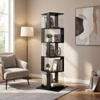 JVNOXK Étagère à Livres Moderne Rotative à 360° en Acrylique, Bibliothèque Minimaliste à 5 Niveaux sur Pied, Adaptée au Salon ou à la Chambre, Noir