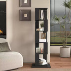 JVNOXK Étagère à Livres Moderne Rotative à 360° en Acrylique, Bibliothèque Minimaliste à 5 Niveaux sur Pied, Adaptée au Salon ou à la Chambre, Noir