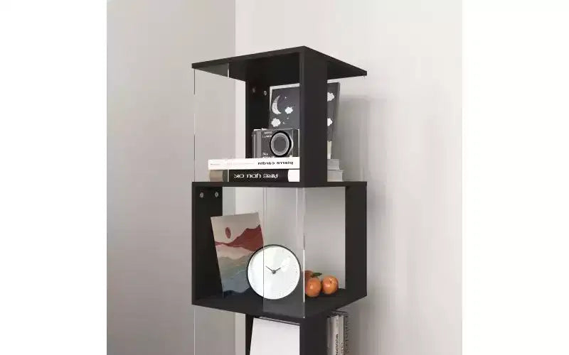 JVNOXK Étagère à Livres Moderne Rotative à 360° en Acrylique, Bibliothèque Minimaliste à 5 Niveaux sur Pied, Adaptée au Salon ou à la Chambre, Noir