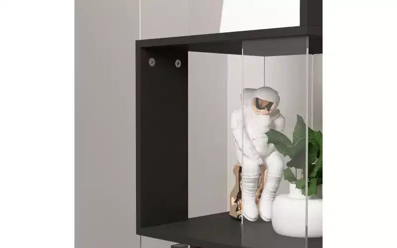 JVNOXK Étagère à Livres Moderne Rotative à 360° en Acrylique, Bibliothèque Minimaliste à 5 Niveaux sur Pied, Adaptée au Salon ou à la Chambre, Noir