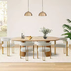 Ensemble de salle à manger ovale extensible 3-en-1 avec 6 chaises rembourrées en chenille et pieds en métal doré, Meuble de salle à manger polyvalent - Panipeachy