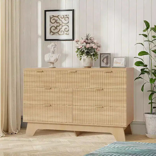7 Drawer Dresser for Bedroom,Mid Century Modern Dresser, Fluted Dressers Chest of Drawers,TV Stand,Storage Organizer for Living Room,Hallway,Entryway