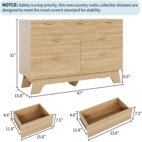 Commode à 7 tiroirs pour chambre à coucher, commode moderne du milieu du siècle, commode à tiroirs cannelée, meuble TV, organisateur de rangement pour salon, couloir, entrée