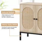 Meuble d'appoint Buffet, Lot de 2 armoires de rangement beige avec portes en rotin, Pieds en métal pour la maison