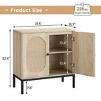Meuble d'appoint Buffet, Lot de 2 armoires de rangement beige avec portes en rotin, Pieds en métal pour la maison