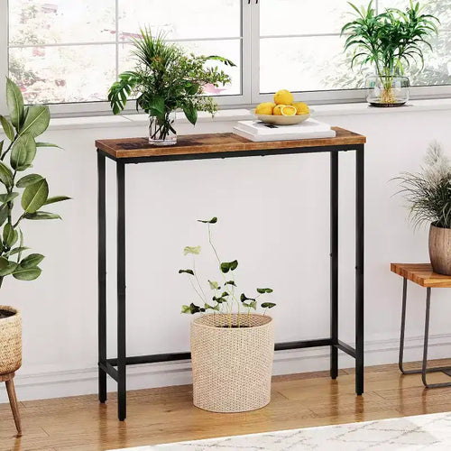 ACOINEL 29.5 Table Console Étroite, Petite Table d'Appoint/Table de Canapé Fine pour Entrée, Table de Couloir Rustique Marron et Noir