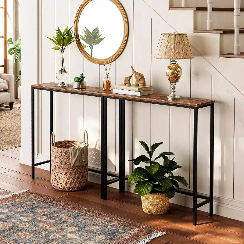 ACOINEL 29.5 Table Console Étroite, Petite Table d'Appoint/Table de Canapé Fine pour Entrée, Table de Couloir Rustique Marron et Noir