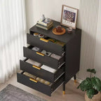 Commode de chambre, commode de rangement moderne cannelée à 4 tiroirs, petite table de chevet avec organisateur de placard