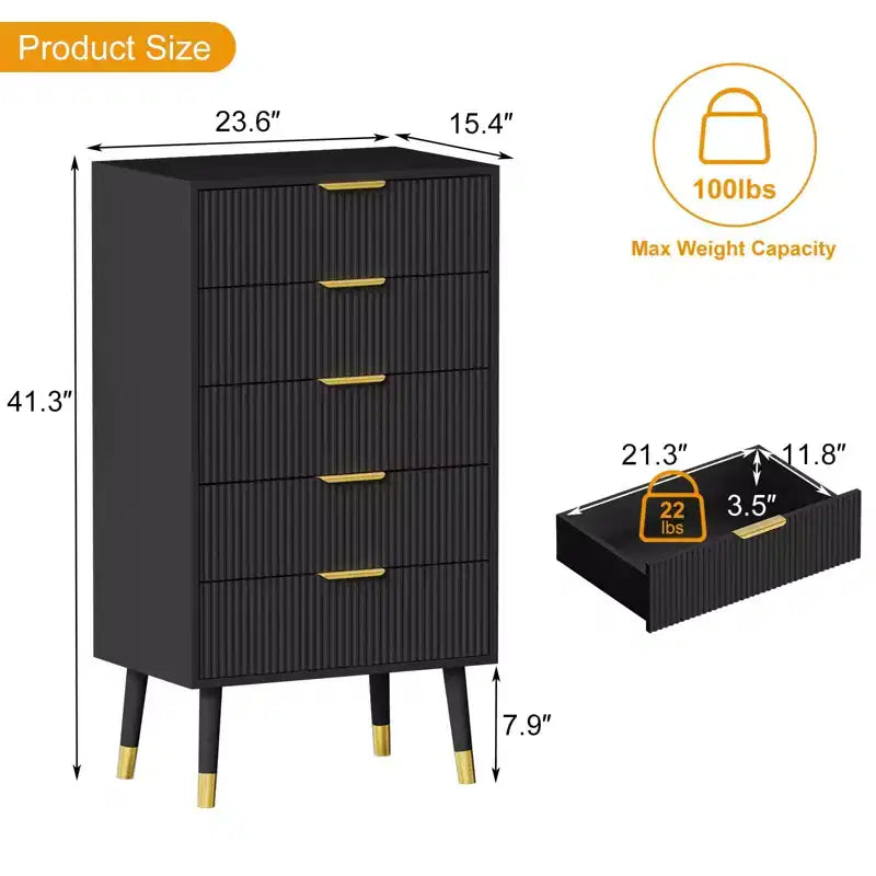 Commode de chambre, commode de rangement moderne cannelée à 4 tiroirs, petite table de chevet avec organisateur de placard