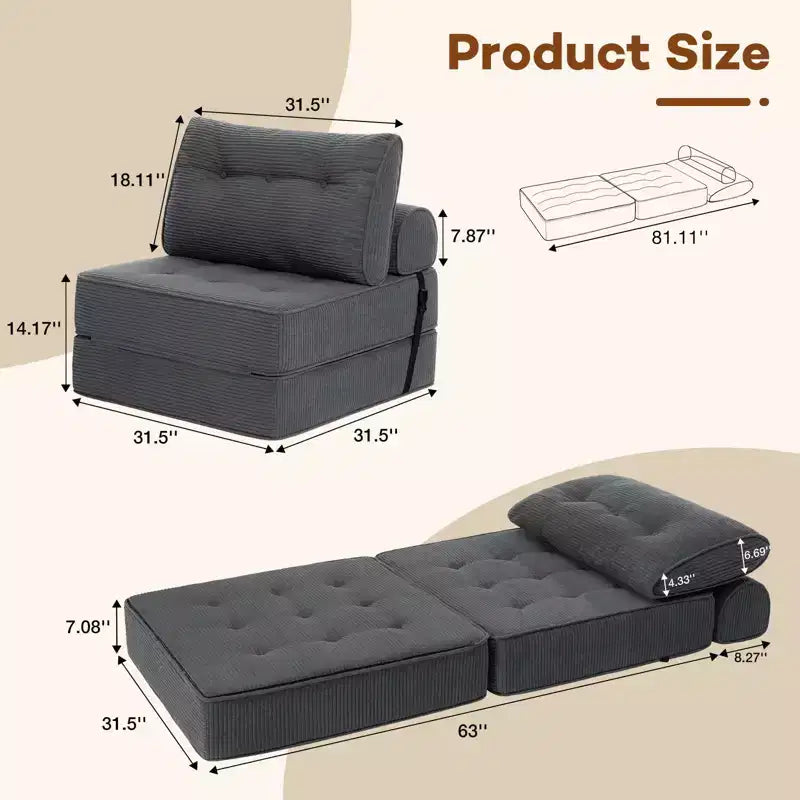 WARMOUNTS Canapé-lit pliant avec dossier réglable, fauteuil-lit portable pour salon et bureau