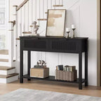 Console moderne à cannelures avec 2 tiroirs Table d'appoint étroite en bois, 2 niveaux, grand espace de rangement, pour salon, couloir et entrée