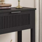 Console moderne à cannelures avec 2 tiroirs Table d'appoint étroite en bois, 2 niveaux, grand espace de rangement, pour salon, couloir et entrée