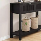 Console moderne à cannelures avec 2 tiroirs Table d'appoint étroite en bois, 2 niveaux, grand espace de rangement, pour salon, couloir et entrée