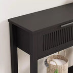 Console moderne à cannelures avec 2 tiroirs Table d'appoint étroite en bois, 2 niveaux, grand espace de rangement, pour salon, couloir et entrée