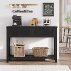 Console moderne à cannelures avec 2 tiroirs Table d'appoint étroite en bois, 2 niveaux, grand espace de rangement, pour salon, couloir et entrée