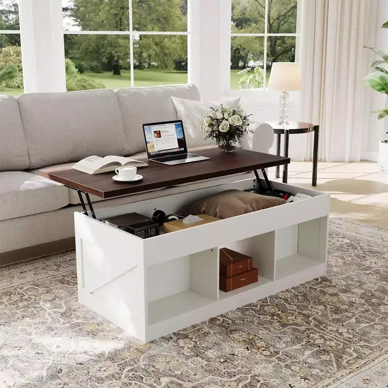 Table basse relevable de ferme, design moderne, construction durable, surface spacieuse, pour salon ou bureau