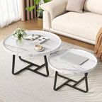 Lot de 2 tables basses, petites tables basses rondes durables de style Mid-Century pour le salon, ensemble de tables basses gigognes modernes faciles à monter, tables d'appoint circulaires