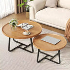 Lot de 2 tables basses, petites tables basses rondes durables de style Mid-Century pour le salon, ensemble de tables basses gigognes modernes faciles à monter, tables d'appoint circulaires