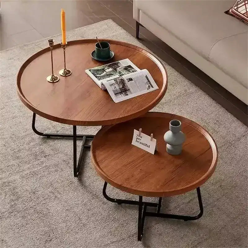 Lot de 2 tables basses, petites tables basses rondes durables de style Mid-Century pour le salon, ensemble de tables basses gigognes modernes faciles à monter, tables d'appoint circulaires
