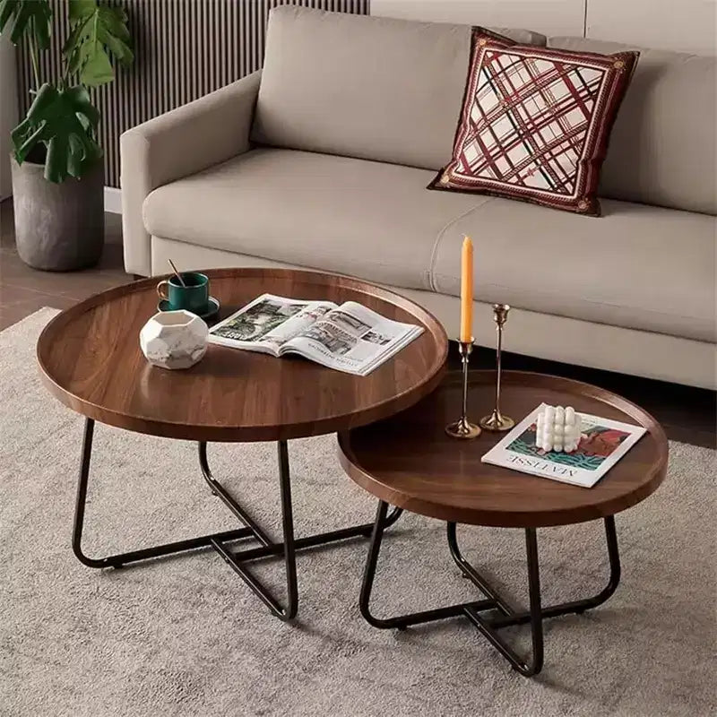Lot de 2 tables basses, petites tables basses rondes durables de style Mid-Century pour le salon, ensemble de tables basses gigognes modernes faciles à monter, tables d'appoint circulaires