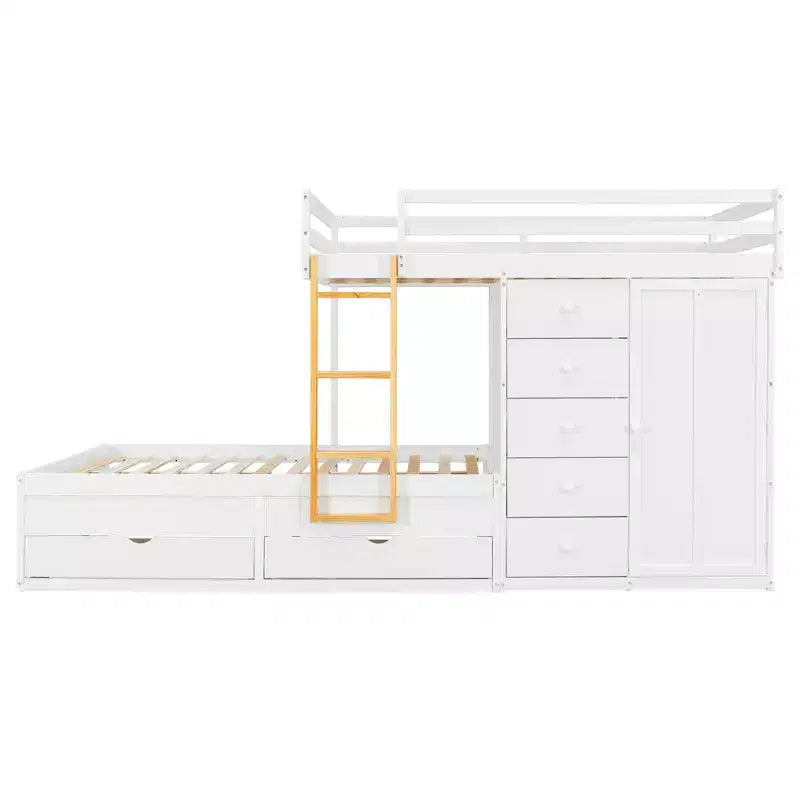 Lit superposé moderne Luxystar double sur double avec placard intégré et 7 tiroirs de rangement