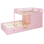 Lit superposé moderne Luxystar double sur double avec placard intégré et 7 tiroirs de rangement