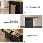 Îlot de cuisine, îlot de cuisine roulant mobile moderne avec abattant, chariot de rangement noir avec armoire et tiroir