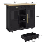 Îlot de cuisine, îlot de cuisine roulant mobile moderne avec abattant, chariot de rangement noir avec armoire et tiroir