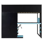 Lit mezzanine en bois pleine taille Luxystar avec bureau réglable, armoire, étagères et panneau perforé
