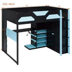 Lit mezzanine en bois pleine taille Luxystar avec bureau réglable, armoire, étagères et panneau perforé
